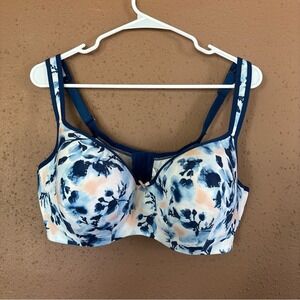 Cacique Balconette Underwire Bra 44DD Blue Peach Floral Watercolor Print